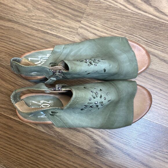 Miz Mooz Leather Heeled Sandals Berkeley Sage Green Womens 40 - Picture 14 of 16